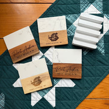 Load image into Gallery viewer, Port Austin and Turnip Rock Marble and Acacia Coaster Set