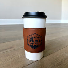 Load image into Gallery viewer, Faux Leather Coffee Sleeve - Michigan Badge
